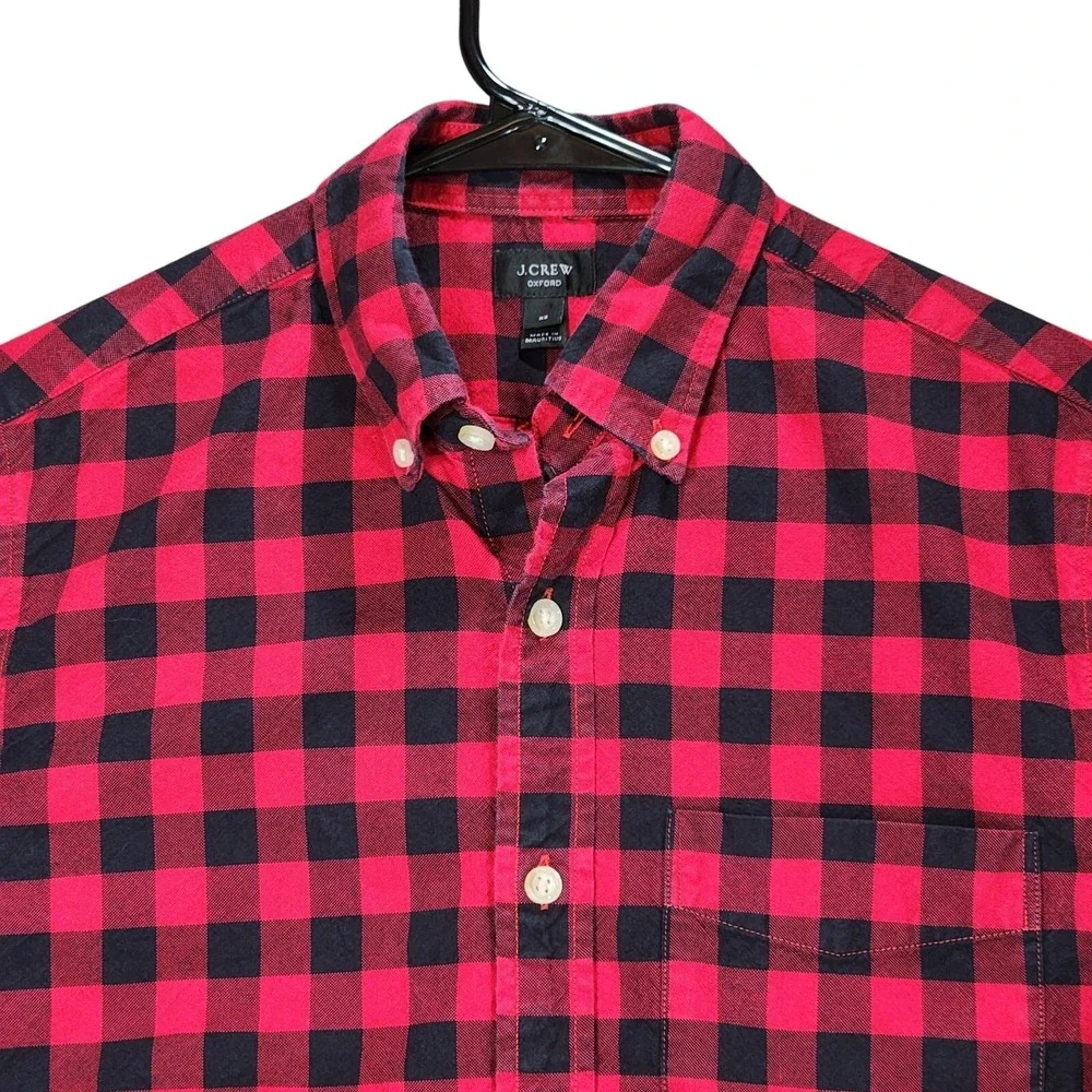 J Crew Oxford Button Down Shirt sz XS Men Buffalo Plaid Red Black‎ Cotton 36x27